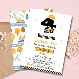 Convite Simples garotos de caminhão de construção 4 anos