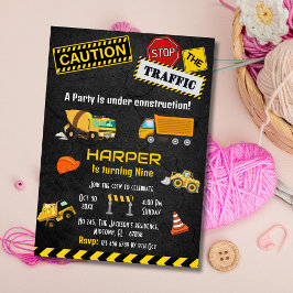 Convite Simples garotos de caminhão de construção 9º anive