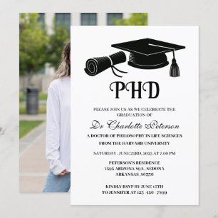 Convite Simples Graduação de Doutorado PHD com Foto Person