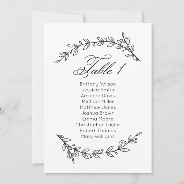 Convite Simples gráfico de assentos de casamento floral. P (Frente)