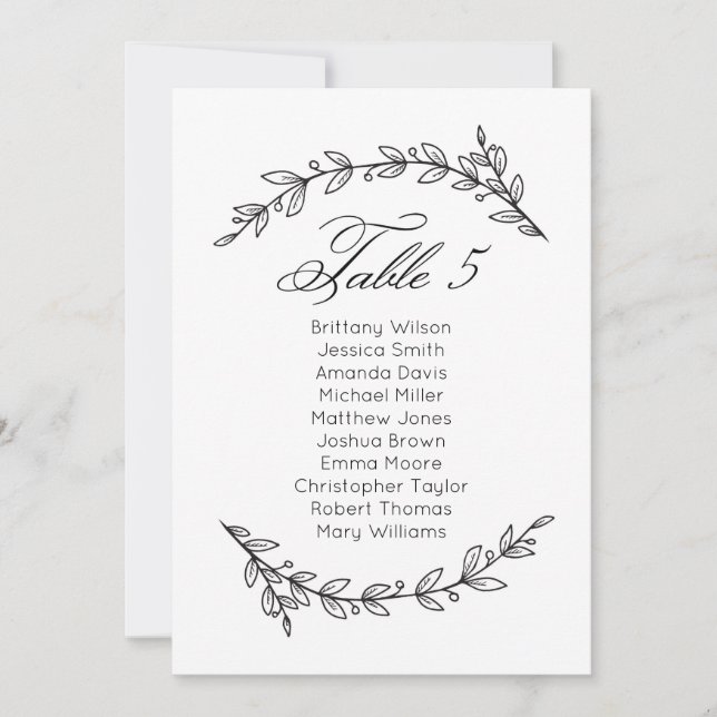 Convite Simples gráfico de assentos de casamento floral. P (Frente)