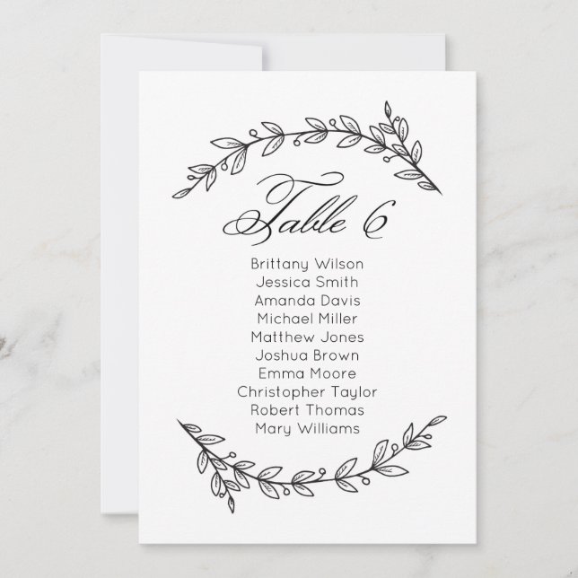 Convite Simples gráfico de assentos de casamento floral. P (Frente)