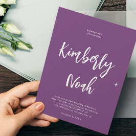 Convite Simples guião minimalista de casamento roxo