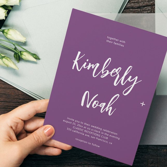 Convite Simples guião minimalista de casamento roxo (Criador carregado)
