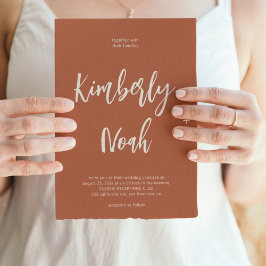 Convite Simples guião minimalista do casamento de terracot