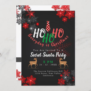 Convite Simples HO Red & Black Snowflakes Papais noeis de