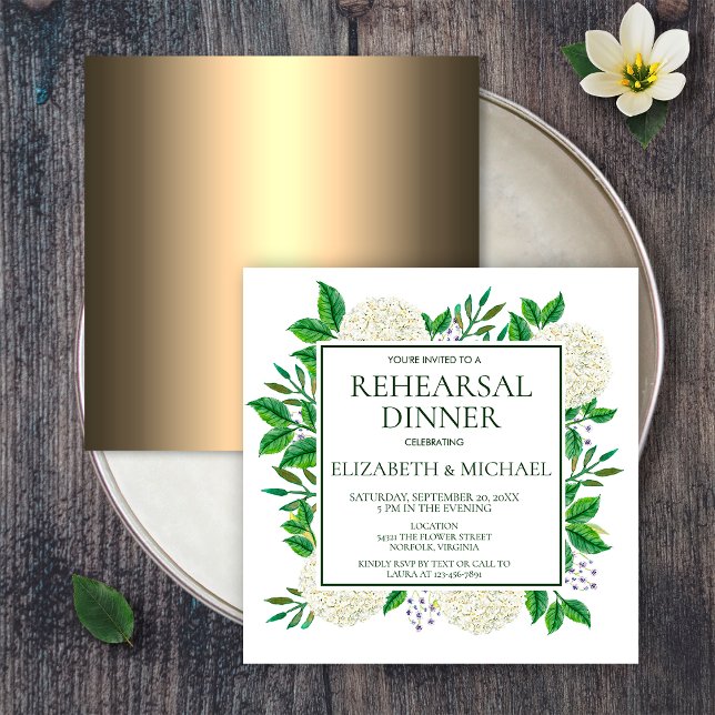 Convite Simples Hydrangeas Brancas Teste de Aquarela (Criador carregado)