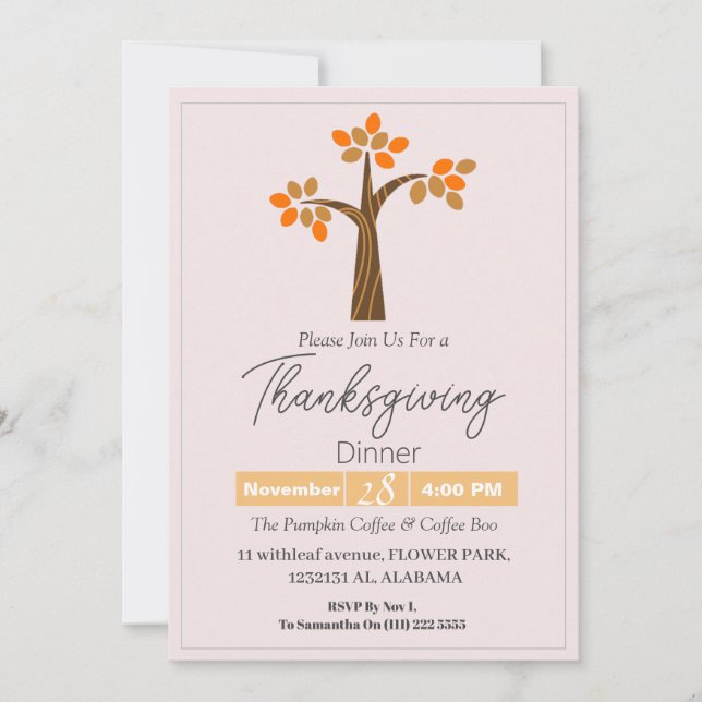 Convite Simples Janta de Ação de Graças Elegante Queda Flo (Frente)