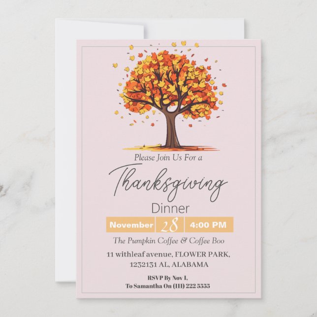 Convite Simples Janta de Ação de Graças Elegante Queda Flo (Frente)