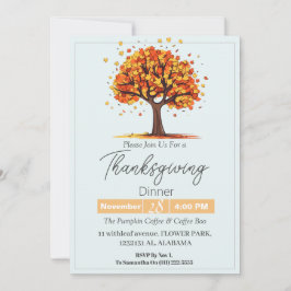 Convite Simples Janta de Ação de Graças Elegante Queda Flo