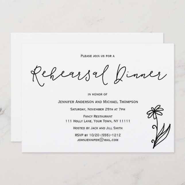 Convite Simples Janto de Ensaio Botânico Floral (Frente/Verso)