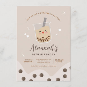 Convite Simples Kawaii Boba Bubble milk Tea Birthday