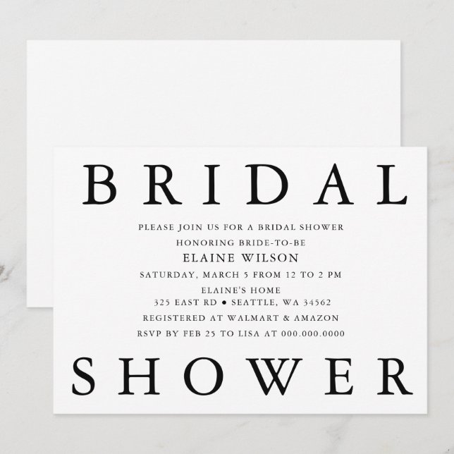 Convite Simples Letras Negrito Chá de panela Moderno (Frente/Verso)