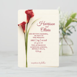 Convite Simples Lírio-de-callas Vermelho Floral Casamento