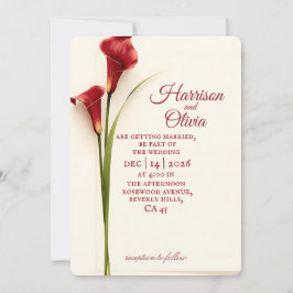 Convite Simples Lírio-de-callas Vermelho Floral Casamento