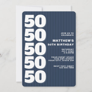 Convite Simples Listras Azuis Modernas 50º Aniversário