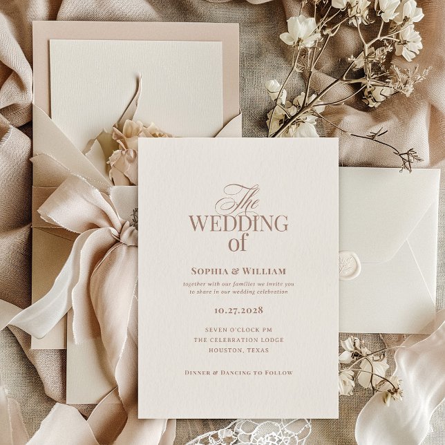 Convite Simples Luxo Marfim e Taupe | Casamento Neutro (Criador carregado)