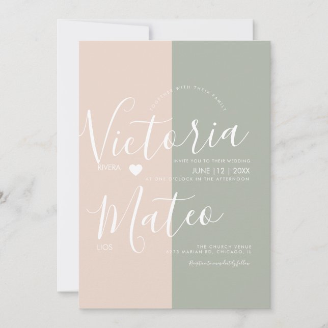 Convite Simples Manuscrito Típico Sage Casamento Rosa (Frente)