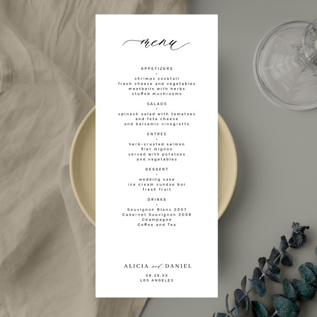 Convite Simples menu de casamento preto e branco elegante (Criador carregado)