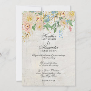 Convite Simples Moderno Aquarela Chinoiserie Floral Marble