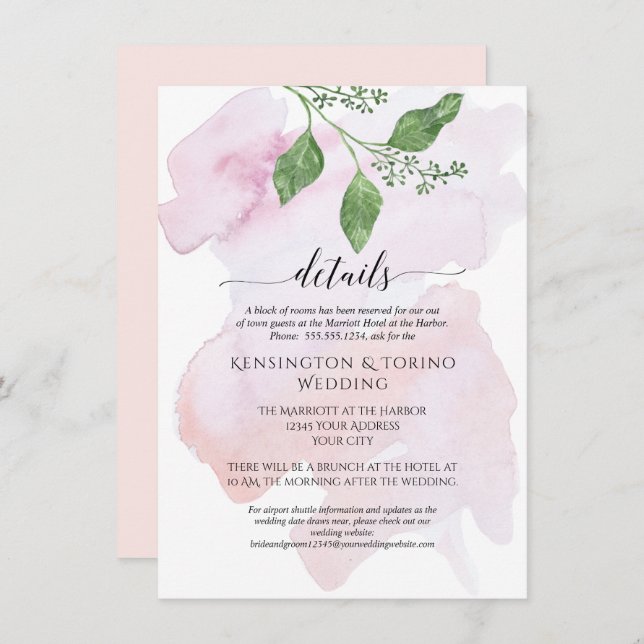 Convite Simples Moderno Detalhes Casamento de Folhagem Euc (Frente/Verso)