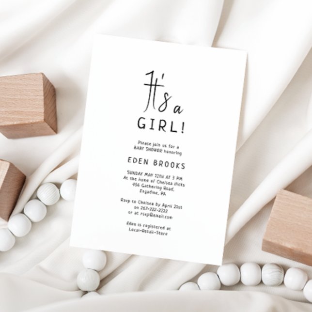 Convite Simples Moderno Neutro É Uma Garota! Chá de fralda (Criador carregado)
