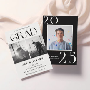 Convite Simples Moderno Preto e Branco, Festa de Graduação