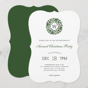 Convite Simples monograma Holly Wreath Festa de Natal