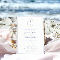 Simples Monograma Náutico Azul e Branco Casamento