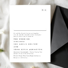 Convite Simples Monograma Texto Preto Casamento Branco