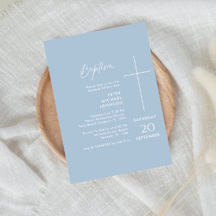 Convite Simples Natal Dusty Blue Baby Boy Baptism