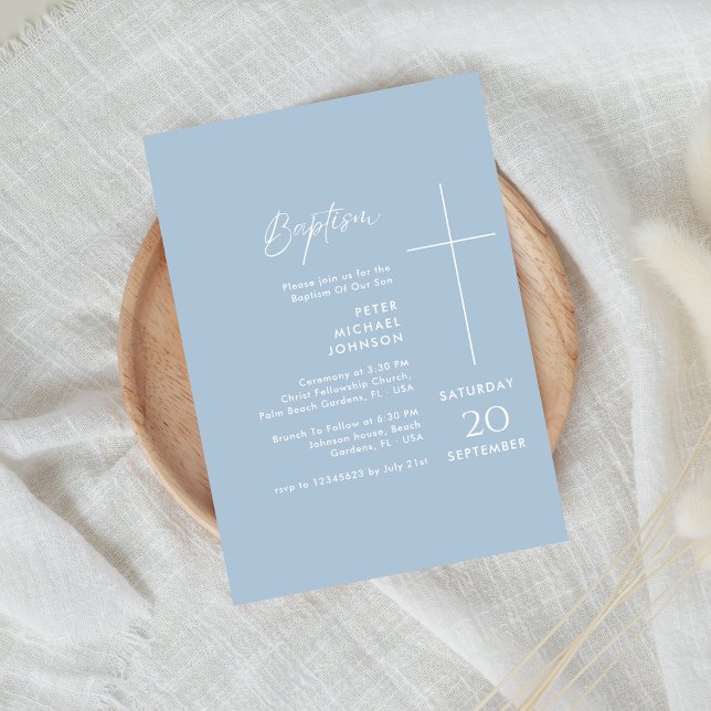 Convite Simples Natal Dusty Blue Baby Boy Baptism (Criador carregado)
