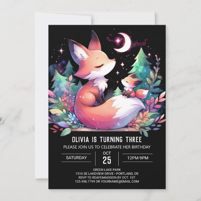 Convite Simples Nature Fox Birthday digital (Frente)