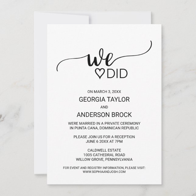 Convite Simples 'Nós Fizemos' em Caligrafia Preta (Frente)