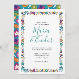 Convite Simples Padrão Floral Casamento de Estilo Mexicano