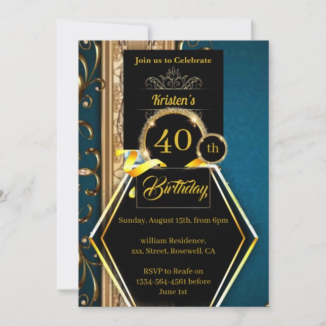 Convite simples para aniversário de 40 anos (Frente)