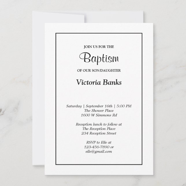 Convite Simples para Batismo Branco (Frente)