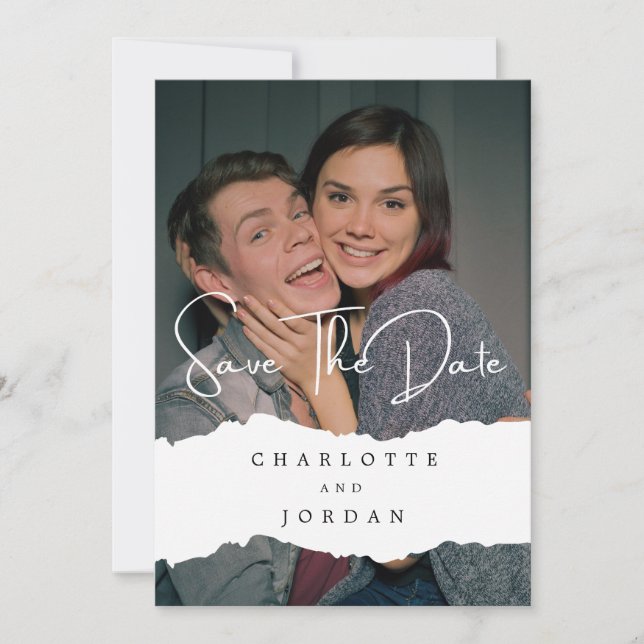 Convite Simples para Casamento de Beige com Foto (Frente)