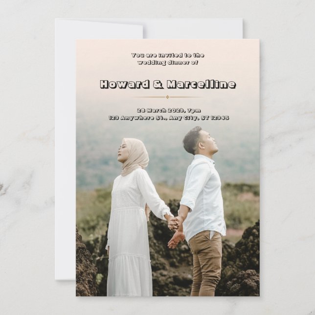 Convite Simples para Casamento de Beige com Imagem (Frente)