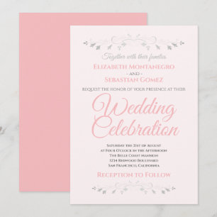 Convite Simples para Casamento Elegante Rosa e Cin