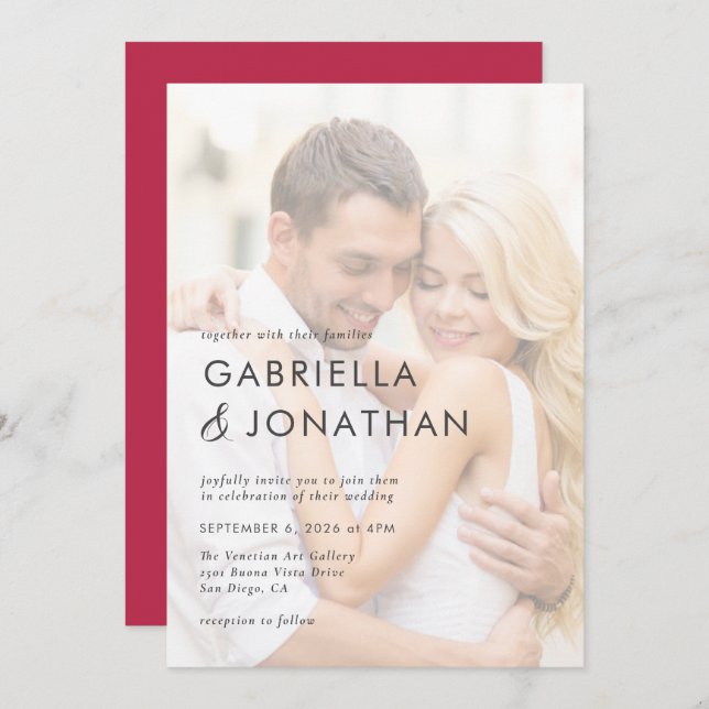 Convite Simples para Casamento Vermelho Magenta Mo (Frente/Verso)