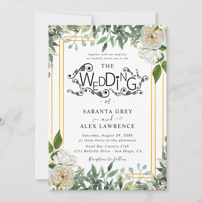 Convite simples para casamentos de flores (Frente)