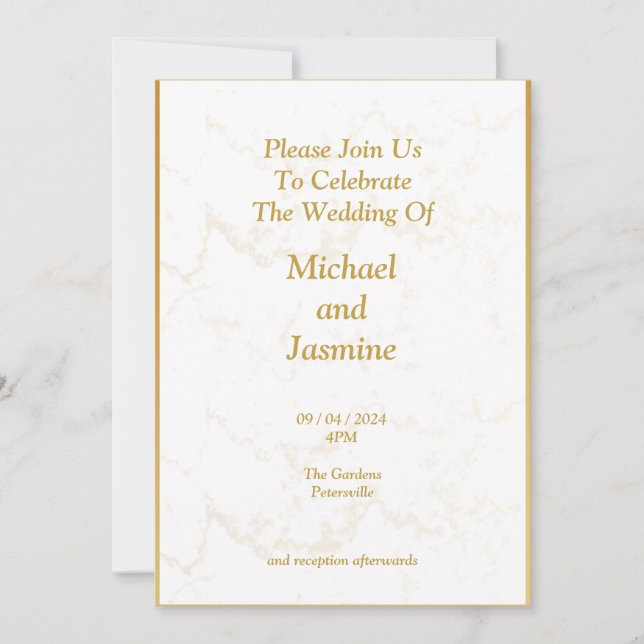 Convite simples para casamentos de ouro marmoreado (Frente)