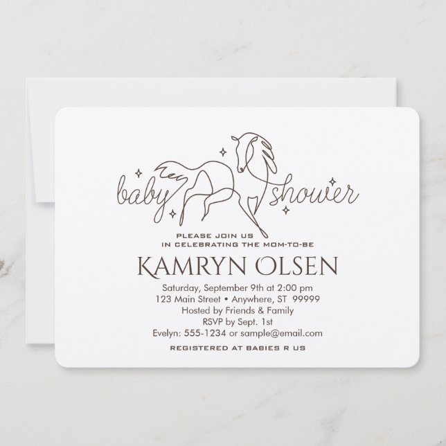 Convite simples para Chás de fraldas de cavalos co (Frente)