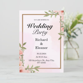 Convite Simples para Festas de casamento Rosa e Ca
