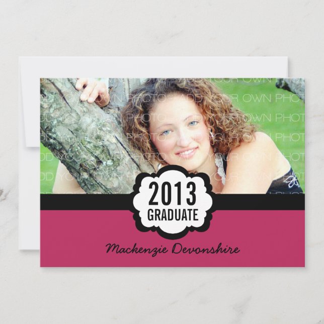 Convite Simples Para Graduação De Chic, Fuchsia (Frente)