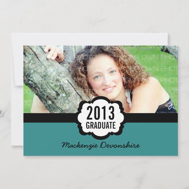 Convite Simples Para Graduação De Chic, Teal (Frente)
