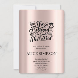 Convite simples para graduação em rosa dourado