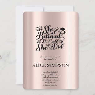 Convite simples para graduação em rosa dourado