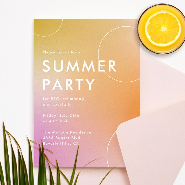 Convite Simples Partido dos Cocktail de Verão Moderno (Ros (Vibrant and modern summer party invitation)